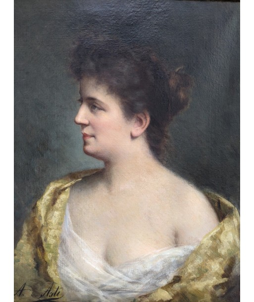 Angelo ASTI (1847-1903) portrait femme châle jaune fin XIXe prix