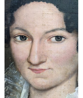 Ecole française début XIXe portrait d’une femme robe bleue et dentelles Epoque Empire de pas cher