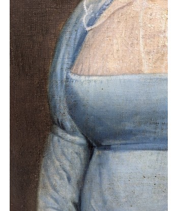 Ecole française début XIXe portrait d’une femme robe bleue et dentelles Epoque Empire de pas cher