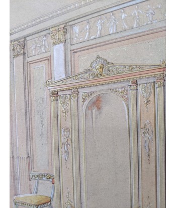 Projet de décoration intérieur vers 1900 aquarelle store