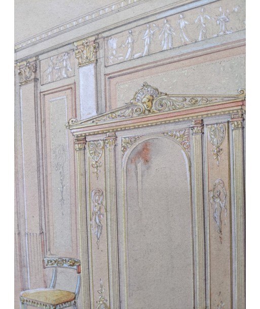 Projet de décoration intérieur vers 1900 aquarelle store