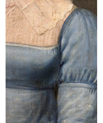 Ecole française début XIXe portrait d’une femme robe bleue et dentelles Epoque Empire de pas cher