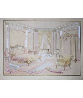 Projet de décoration intérieur vers 1900 aquarelle store