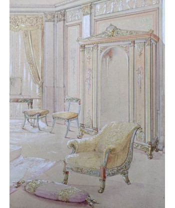 Projet de décoration intérieur vers 1900 aquarelle store