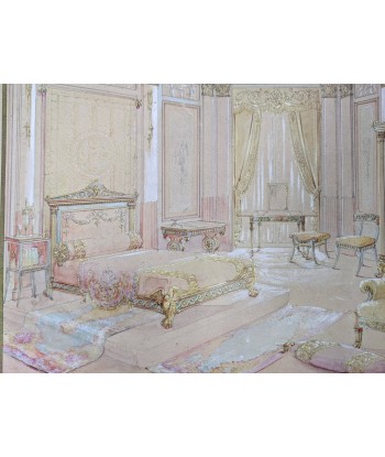 Projet de décoration intérieur vers 1900 aquarelle store