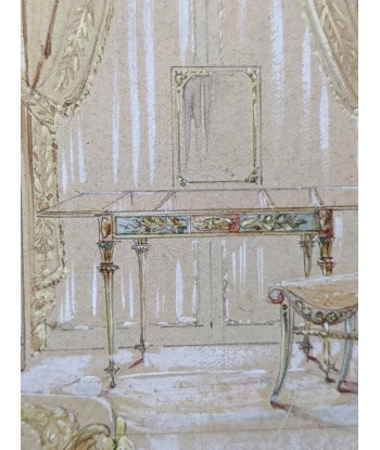 Projet de décoration intérieur vers 1900 aquarelle store