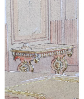 Projet de décoration intérieur vers 1900 aquarelle store