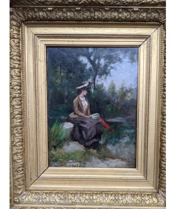 Femme élégante à l’ombrelle rouge circa 1880 Par le système avancé 