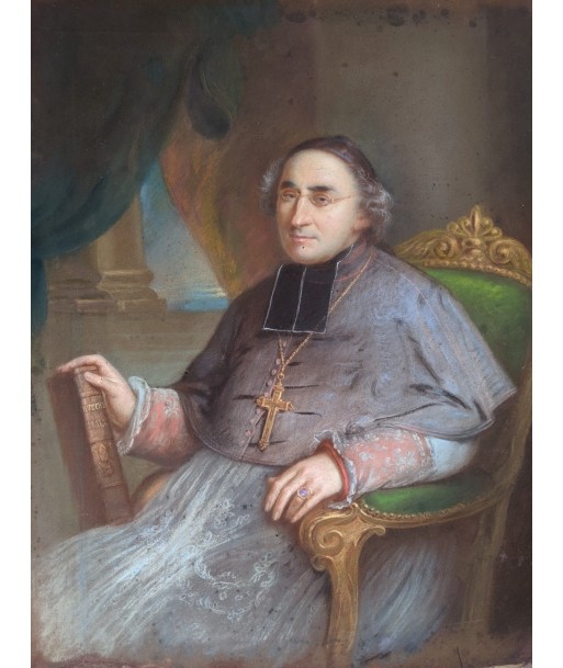 Pastel portrait d’un évêque assis dans un fauteuil vers 1850 hantent personnes