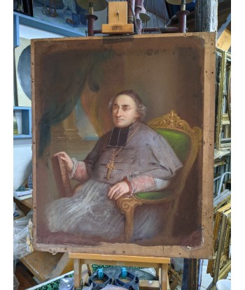 Pastel portrait d’un évêque assis dans un fauteuil vers 1850 hantent personnes