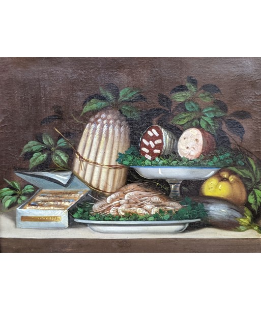 Ecole française début XIXe nature morte aux crevettes sardines et asperges circa 1830 de pas cher