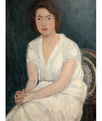 Tableau XXe portrait d’une femme assise en robe blanche vers 1950 JUSQU'A -70%! 