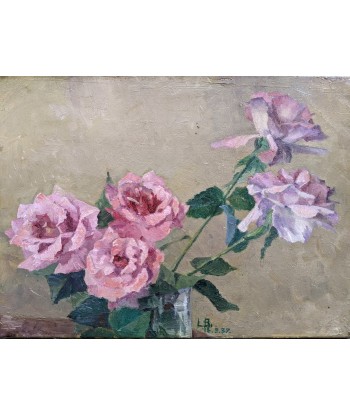 Ecole française Nature morte bouquets de roses 1937 en stock