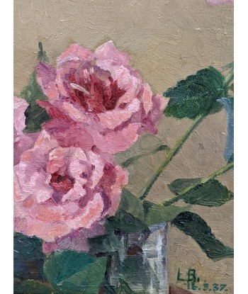 Ecole française Nature morte bouquets de roses 1937 en stock