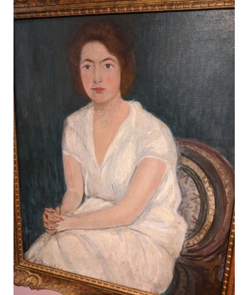 Tableau XXe portrait d’une femme assise en robe blanche vers 1950 JUSQU'A -70%! 