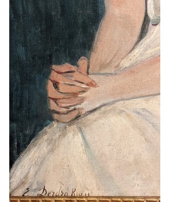 Tableau XXe portrait d’une femme assise en robe blanche vers 1950 JUSQU'A -70%! 