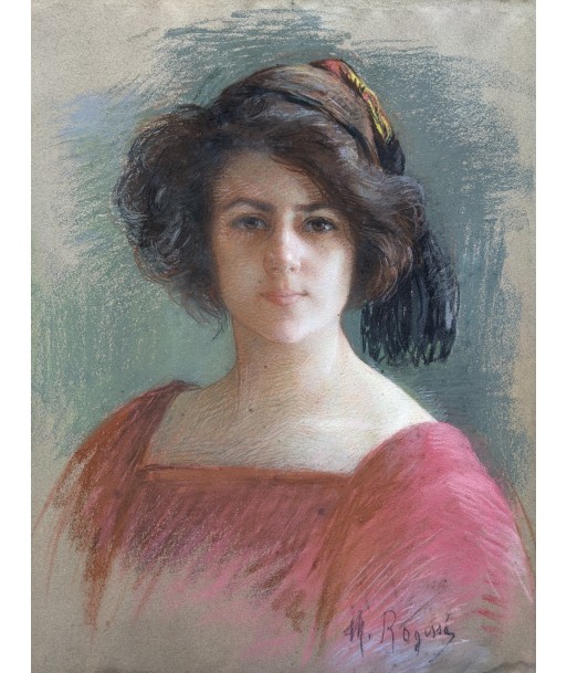 Ecole française fin XIXe portrait jeune femme en rouge en stock