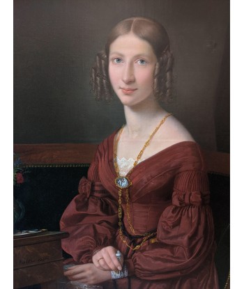 Henri BELTZ (1802-1869) portrait d’une de qualité avec broderie 1840 prix pour 