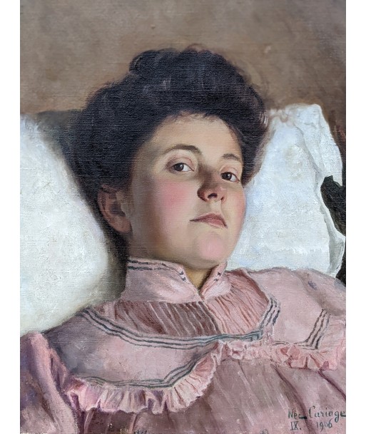 Ecole française post impressionniste portrait femme au chemisier rose 1906 Dans la société mordern