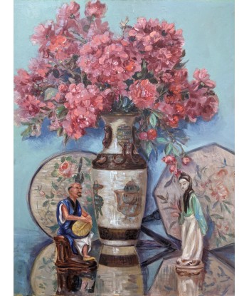 Emile ROY (1876-1973) bouquet de fleurs rouges aux statuettes japonaises circa 1925 à prix réduit toute l'année