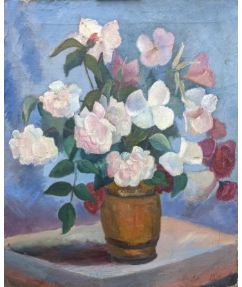 Ecole française Nature morte aux fleurs dans un pot vers 1930 le des métaux précieux