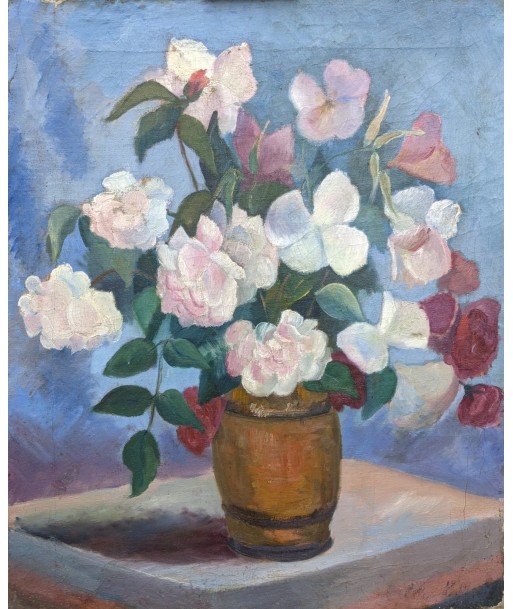 Ecole française Nature morte aux fleurs dans un pot vers 1930 le des métaux précieux