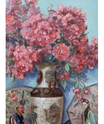 Emile ROY (1876-1973) bouquet de fleurs rouges aux statuettes japonaises circa 1925 à prix réduit toute l'année