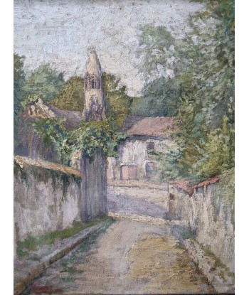 Alexandre TIELENS (1879-1939) rue de village avec son église - 1923 livraison et retour toujours gratuits