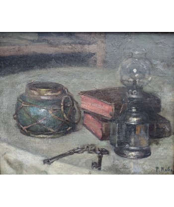 Ecole française P.ROBE (XIXe -XXe) nature morte aux livres et aux clefs circa 1920 À commander