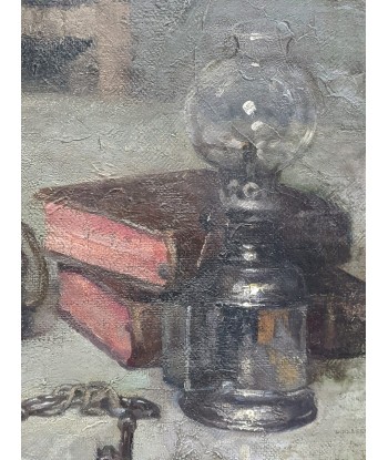 Ecole française P.ROBE (XIXe -XXe) nature morte aux livres et aux clefs circa 1920 À commander