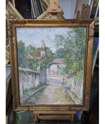 Alexandre TIELENS (1879-1939) rue de village avec son église - 1923 livraison et retour toujours gratuits