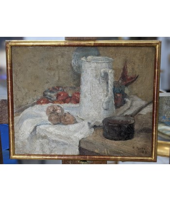 Ecole française P.ROBE (XIXe-XXe) nature morte au pichet et au poisson 1925 destockage