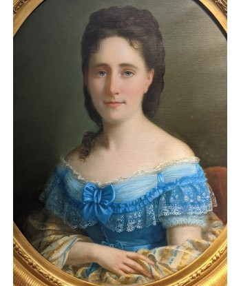 Ferdinand BIROTHEAU (1819-1892) portrait femme robe bleue circa 1872 en linge