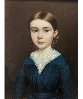 Ecole française Portrait d’une jeune fille au chemisier bleu 1842 ou a consommer sur place