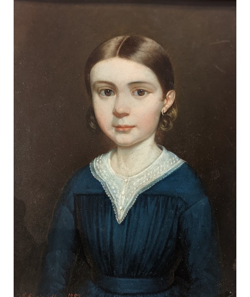 Ecole française Portrait d’une jeune fille au chemisier bleu 1842 ou a consommer sur place