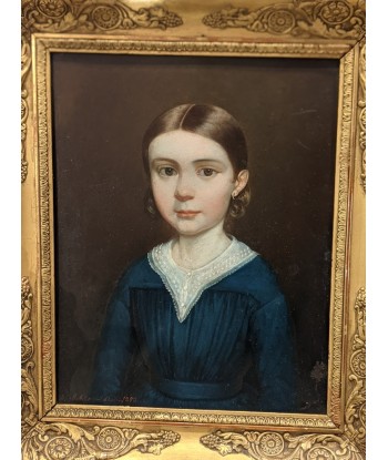 Ecole française Portrait d’une jeune fille au chemisier bleu 1842 ou a consommer sur place