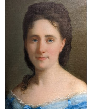 Ferdinand BIROTHEAU (1819-1892) portrait femme robe bleue circa 1872 en linge