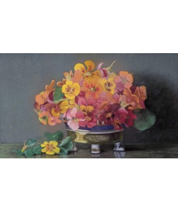 Ecole française Pastel de fleurs dans un pot en porcelaine - Germaine Chauvisé 1928 offre 