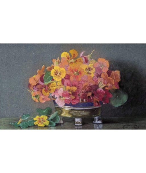 Ecole française Pastel de fleurs dans un pot en porcelaine - Germaine Chauvisé 1928 offre 