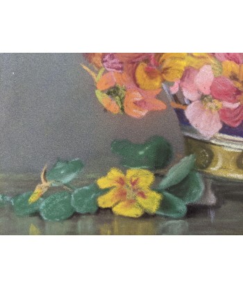 Ecole française Pastel de fleurs dans un pot en porcelaine - Germaine Chauvisé 1928 offre 