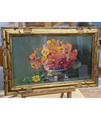 Ecole française Pastel de fleurs dans un pot en porcelaine - Germaine Chauvisé 1928 offre 