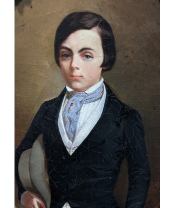 Ecole française Portrait d’un jeune garçon tenant son chapeau signé Charpentier circa 1840 livraison et retour toujours gratuits