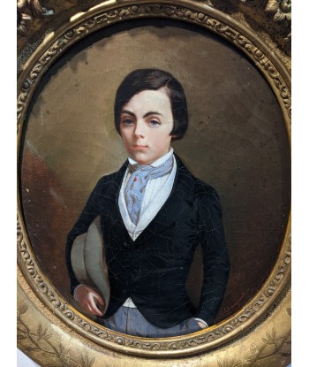 Ecole française Portrait d’un jeune garçon tenant son chapeau signé Charpentier circa 1840 livraison et retour toujours gratuits