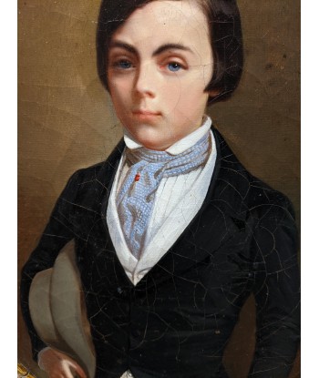 Ecole française Portrait d’un jeune garçon tenant son chapeau signé Charpentier circa 1840 livraison et retour toujours gratuits