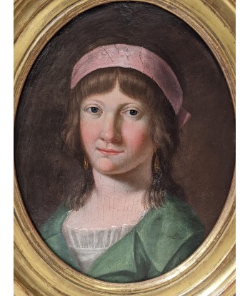 Ecole française Portrait d’une femme au bandeau rose anonyme 1er empire le des métaux précieux