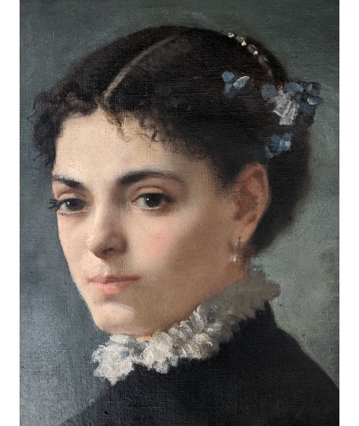 Alexandre SERRES (1850-1910) Portrait jeune femme col dentelles 1881 livraison gratuite