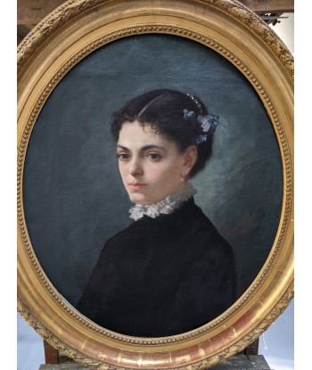 Alexandre SERRES (1850-1910) Portrait jeune femme col dentelles 1881 livraison gratuite