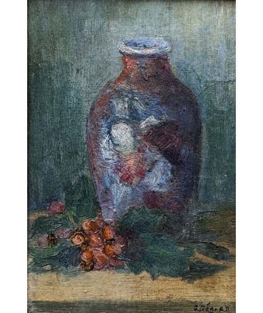 Ecole française Nature morte au vase et houx vers 1900 Livraison rapide