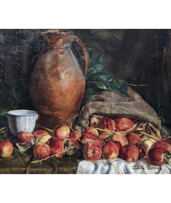 Blanche DUHENNOY (XXe) Nature morte aux pommes et à la cruche circa 1920 Véritable concentré