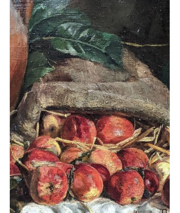 Blanche DUHENNOY (XXe) Nature morte aux pommes et à la cruche circa 1920 Véritable concentré